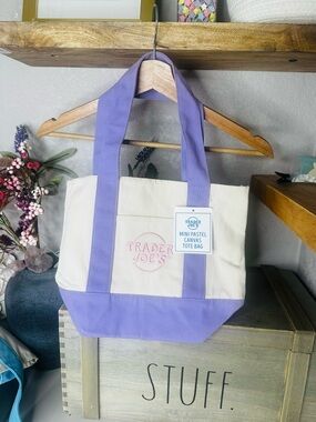 🆕 Trader Joe’s Mini Pastel Tote • Purple / Cream